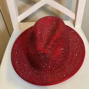 Glamorous Red Rhinestone Fedora
